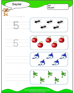 okul öncesi 1 sayısı çizgi çalışması